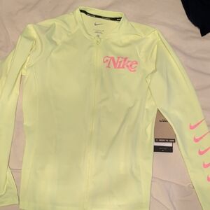 Nike Yellow Full-Zip Jacket with Pink Logo